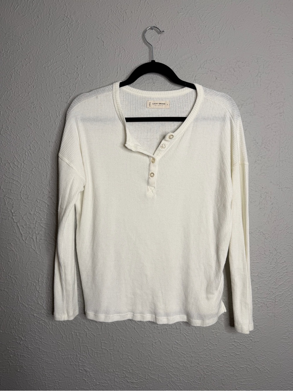 Lucky Brand White Long-Sleeve Henley Thermal Top
